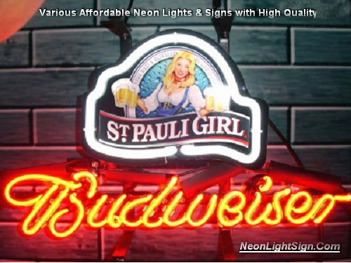 ST.Pauli Girl Logo Budweiser Beer Bar Neon Light Sign